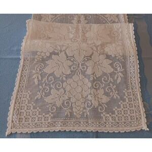 Vintage Schiffli Lace Table Runner Grapes & Leaves Ivory Cotton Nottingham 38"